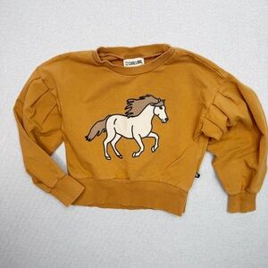 Carlijnq Horse Graphic Sweatshirt Puff Sleeve Tan Size 110 4/5